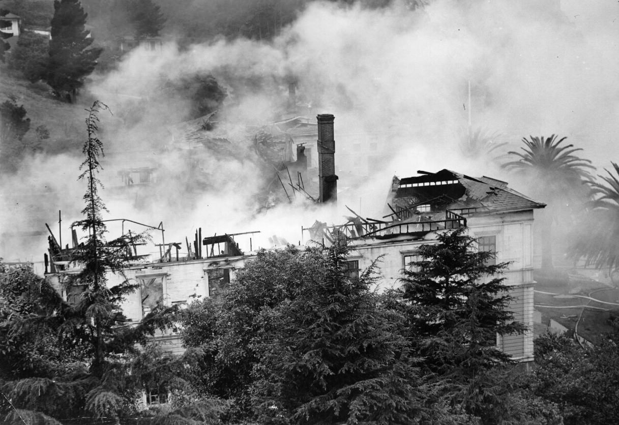 #96 Burned administration building on Angel Island, 1940