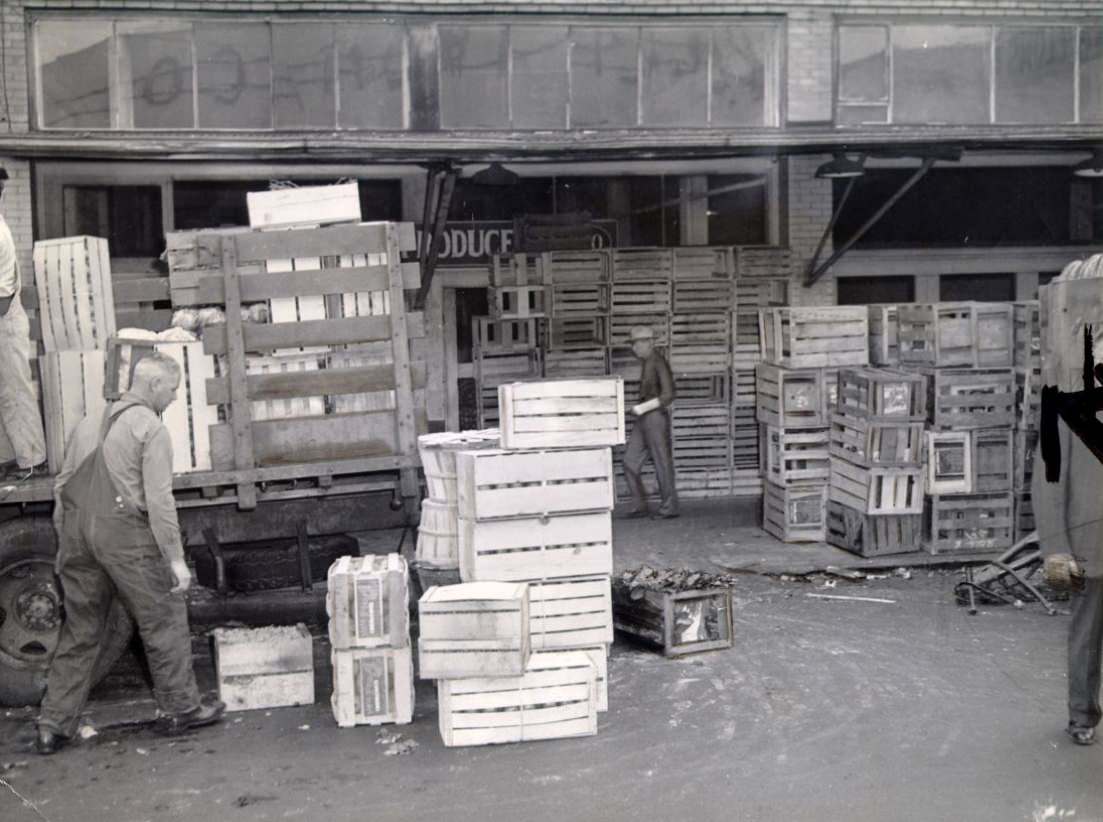 #180 Produce market deliveries on Washington Street, 1945