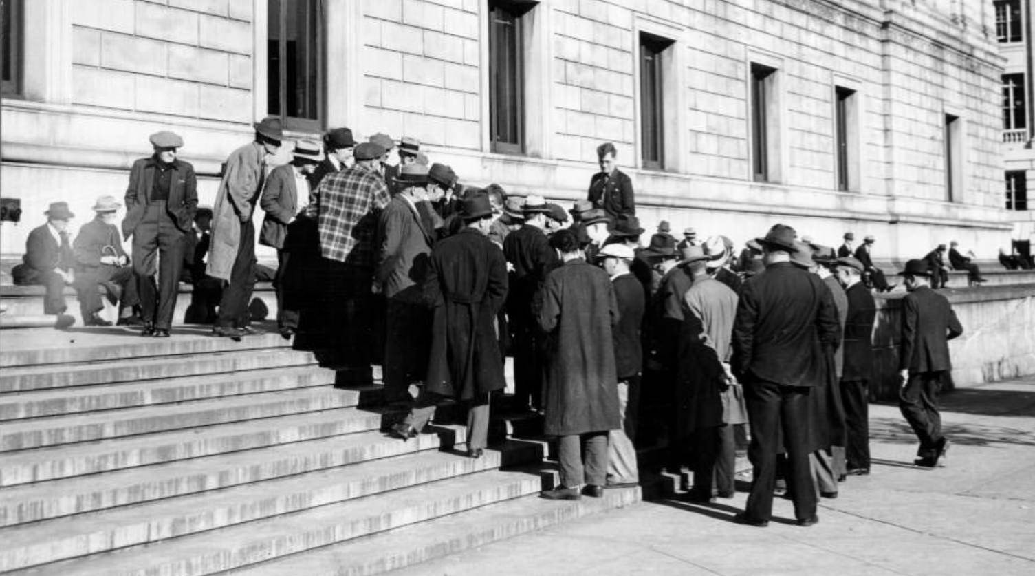 #187 Main Library with debaters outside, 1941