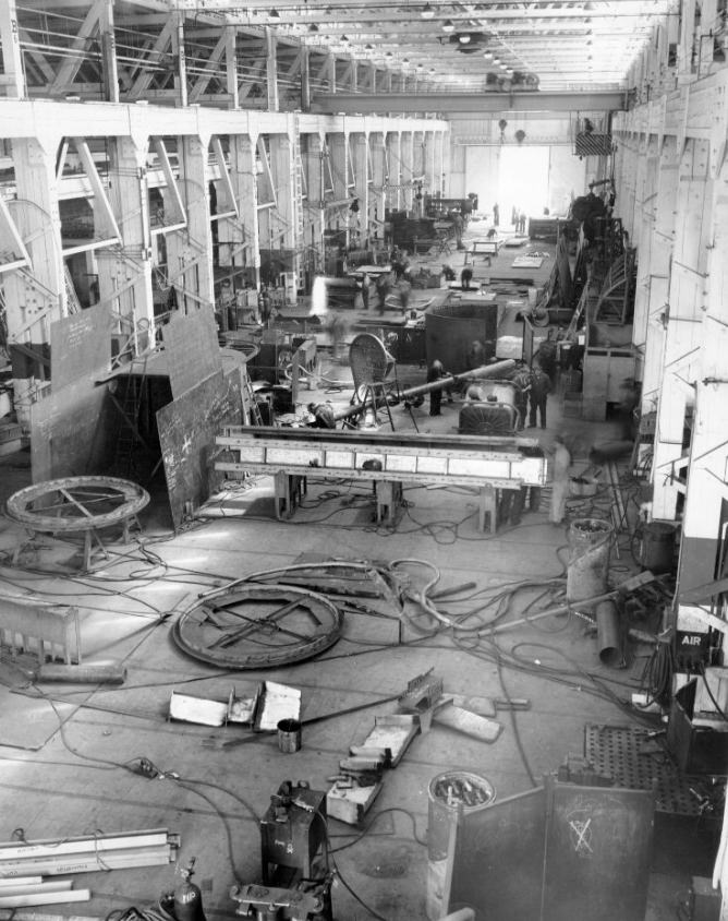 #212 General view of the Welding Shop at U.S. Naval Drydocks, Hunters Point, 1940s