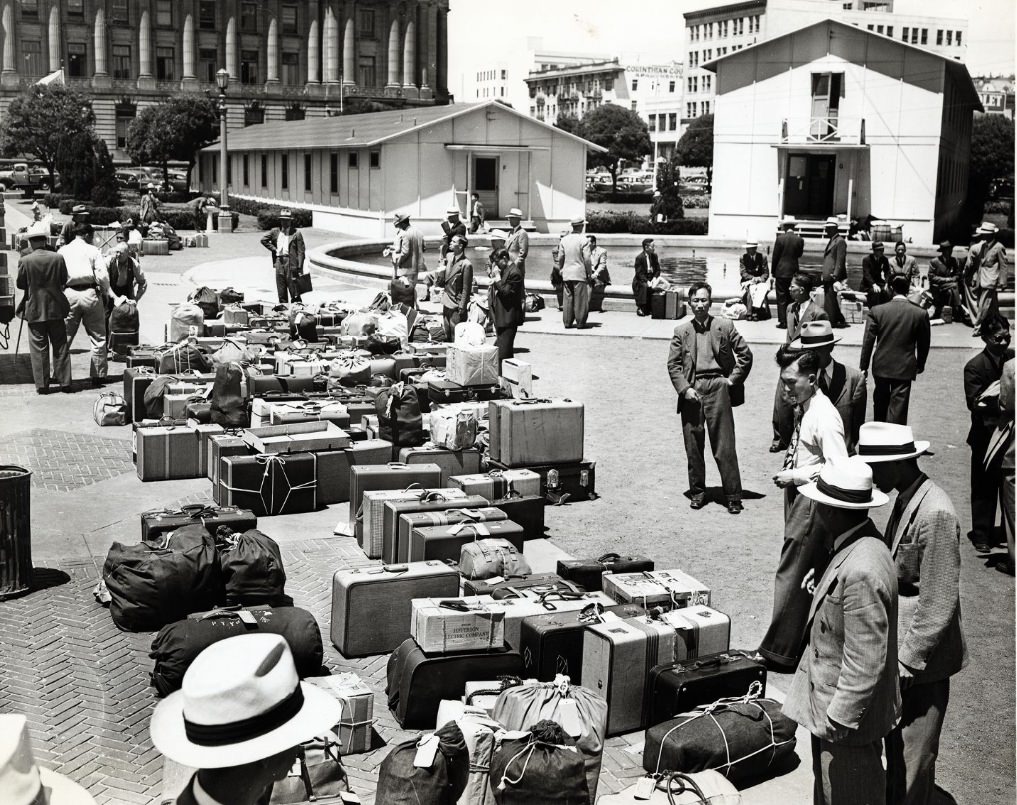 #223 Chinese technicians preparing to leave for China at the Civic Center Plaza, 1946