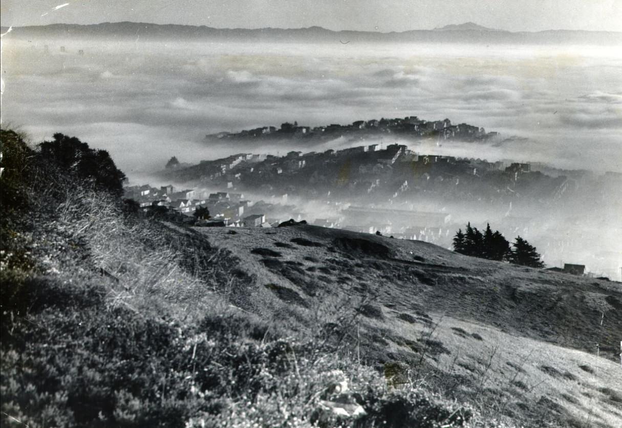 #225 View from Twin Peaks on a foggy morning, 1941