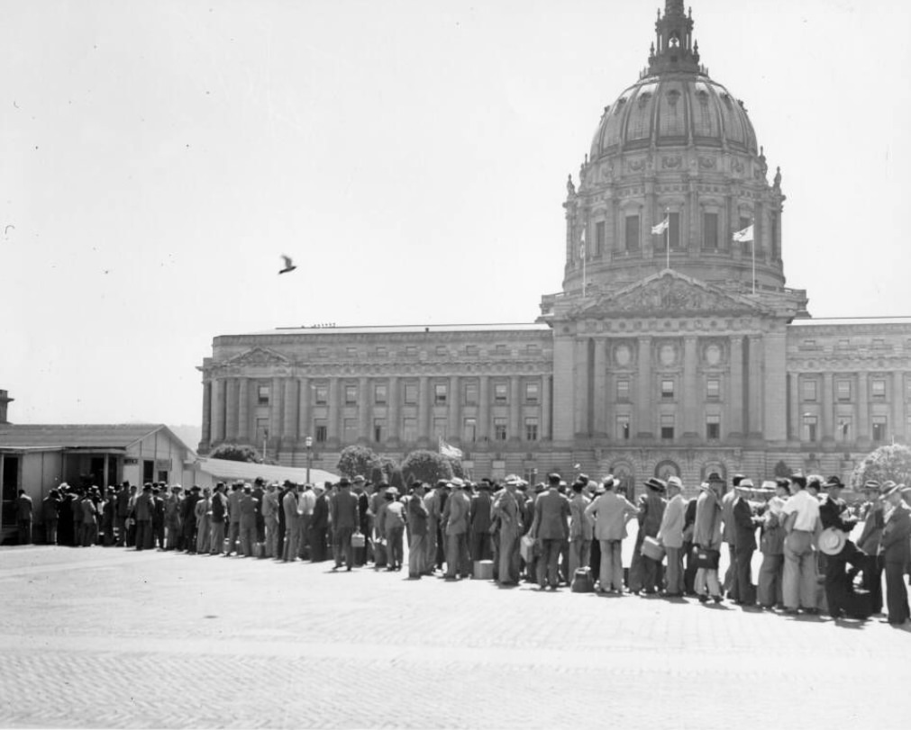 #226 Chinese technicians registering for housing in the Civic Center, 1946