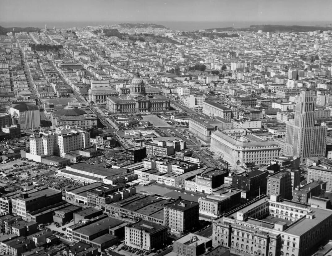 #64 Aerial view of the Civic Center, 1945