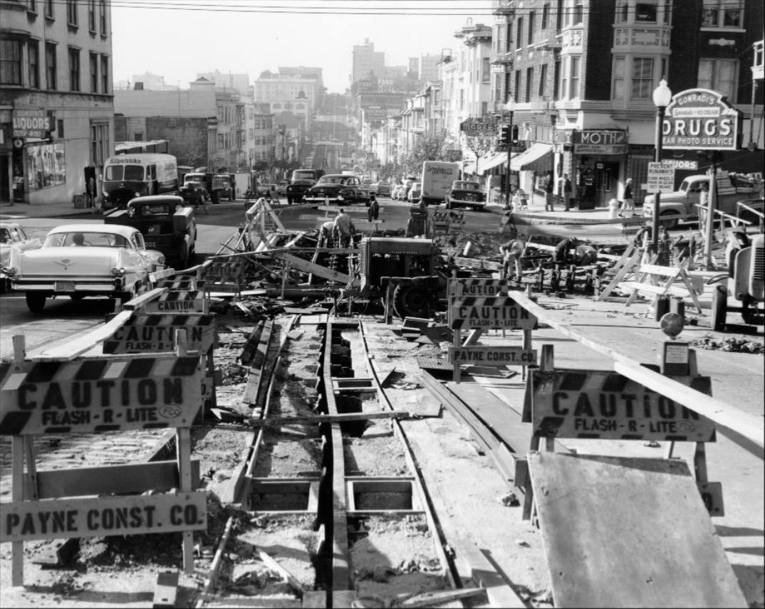 #97 Construction at California and Hyde Street, 1957.
