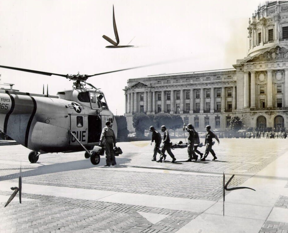 #120 Helicopter rescue at the Civic Center, 1953.