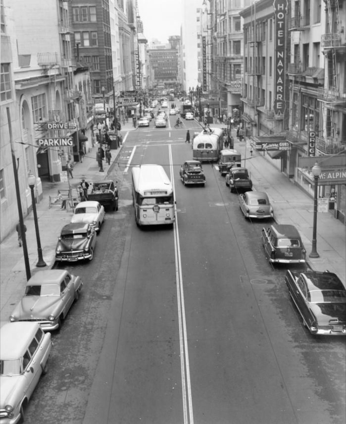 #12 View south on Stockton Street from Bush, 1956.