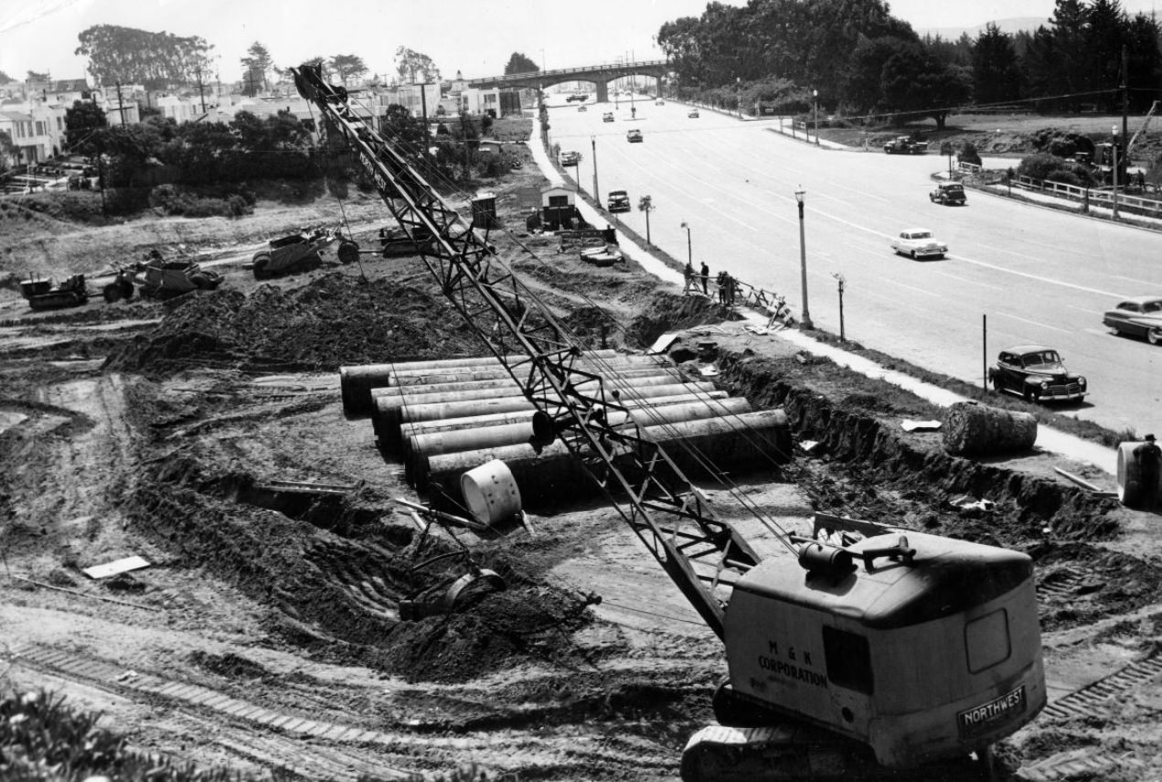 #136 Construction along Alemany and Junipero Serra Boulevard, 1951.