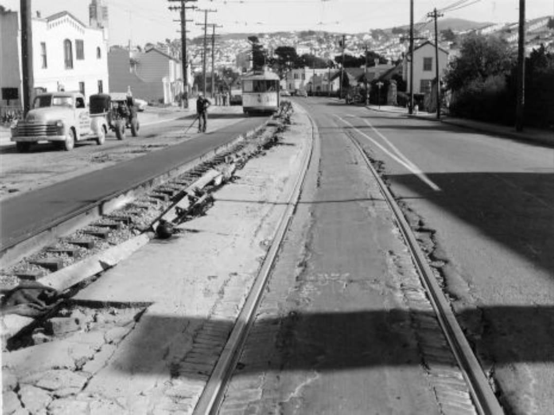 #150 Road construction on Ocean Avenue at Cedro, 1951.