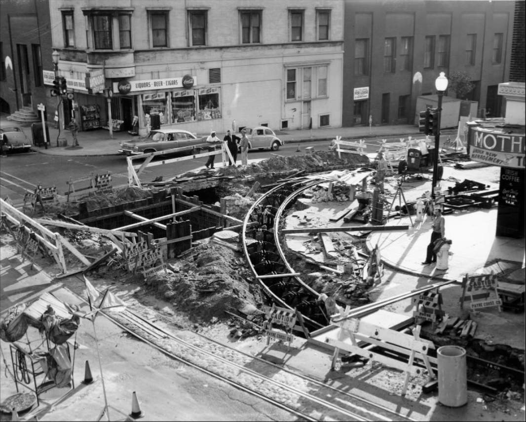 #173 Construction on California and Hyde streets, 1957.