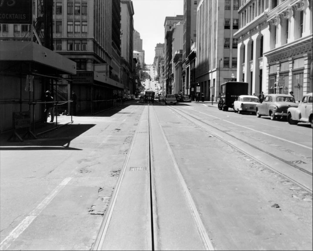 #175 View west on California near Front, 1958.