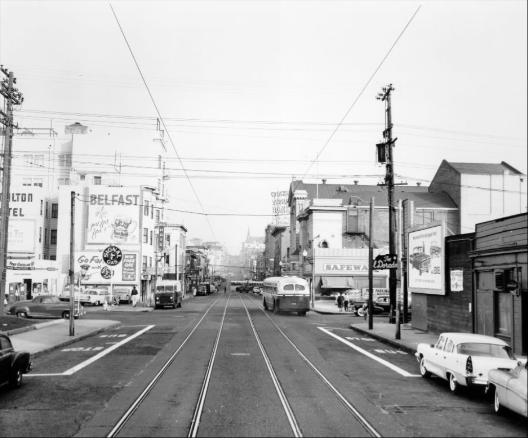 #177 Geary at Steiner Street, looking east, 1958.