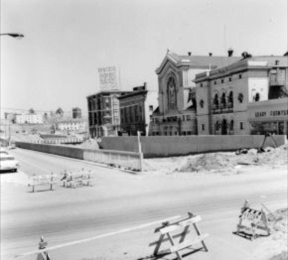 #185 Construction underway on Geary Boulevard, circa 1950s.