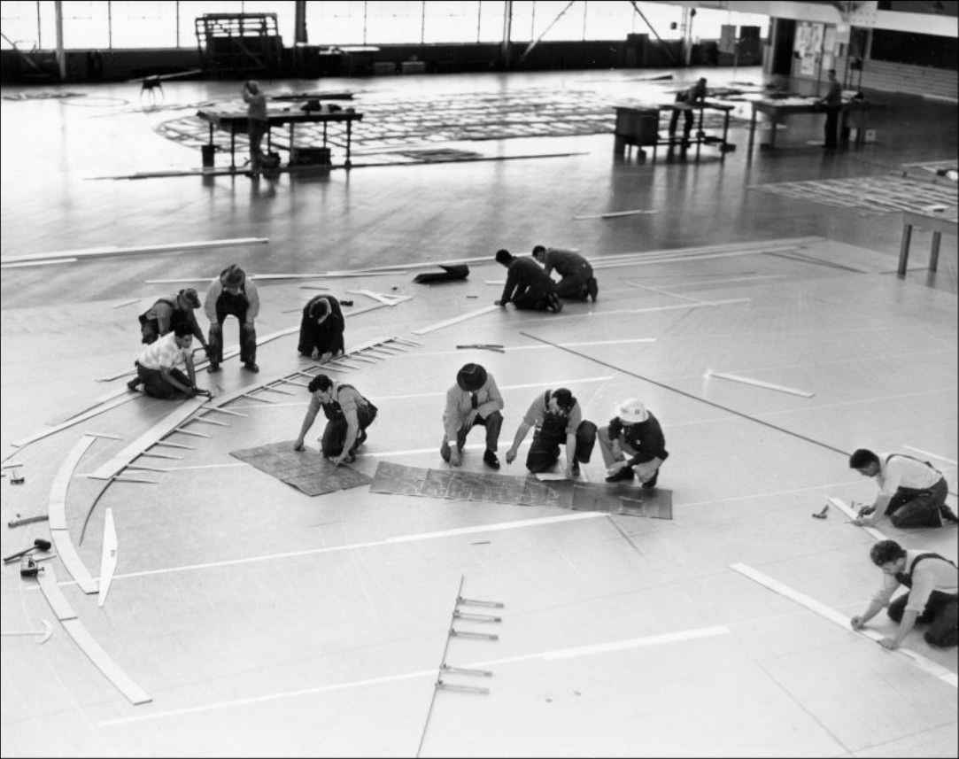 #187 Crew working on the Bon Homme Richard aircraft carrier, 1953.