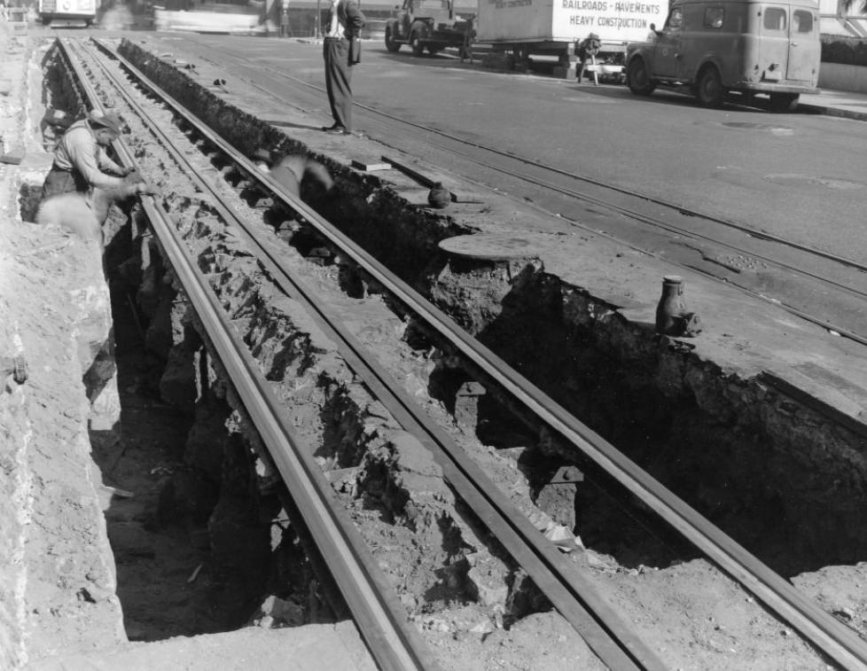 #191 Construction on Powell Street between Geary and Post, 1953.