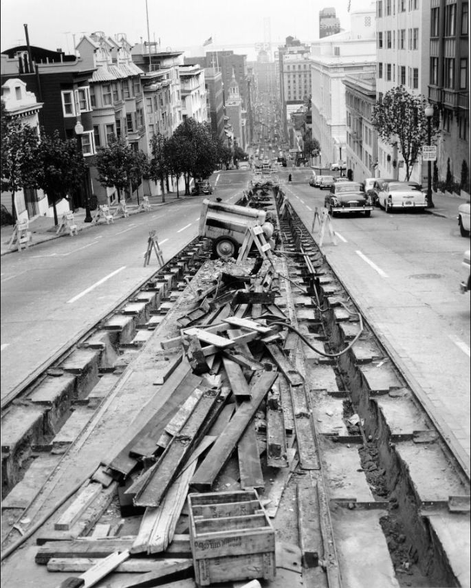 #231 View east on California at Powell, 1957.