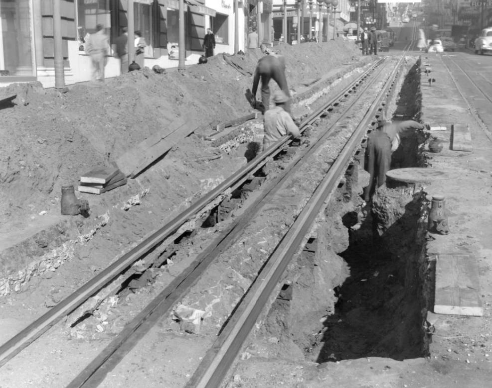 #245 Construction on Powell Street between Geary and Post, 1953.