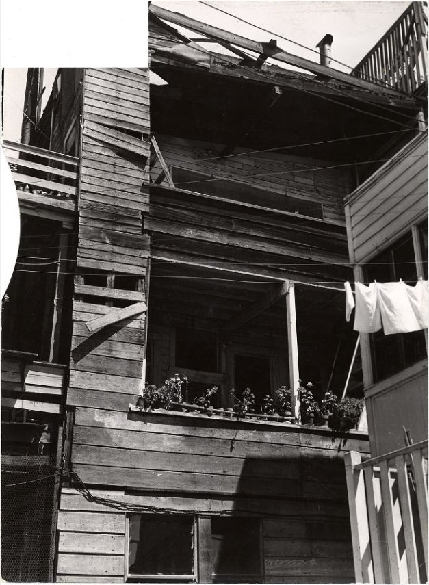 #247 Rear view of an apartment building on Telegraph Hill, 1952.