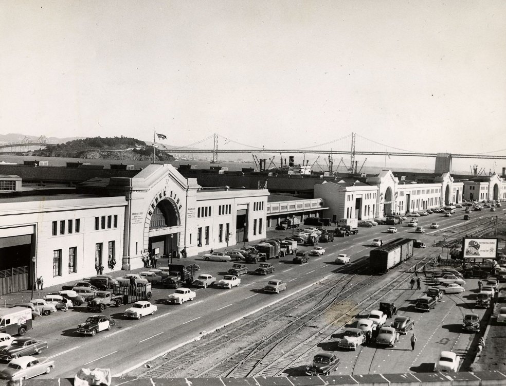 #259 View of the Embarcadero looking south from Pier 37, circa 1953.