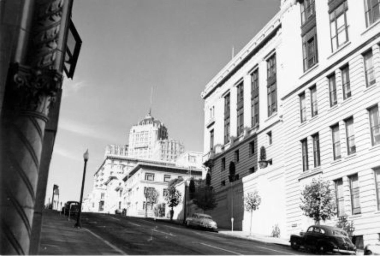 #26 View of the Mark Hopkins Hotel on California Street, 1951.