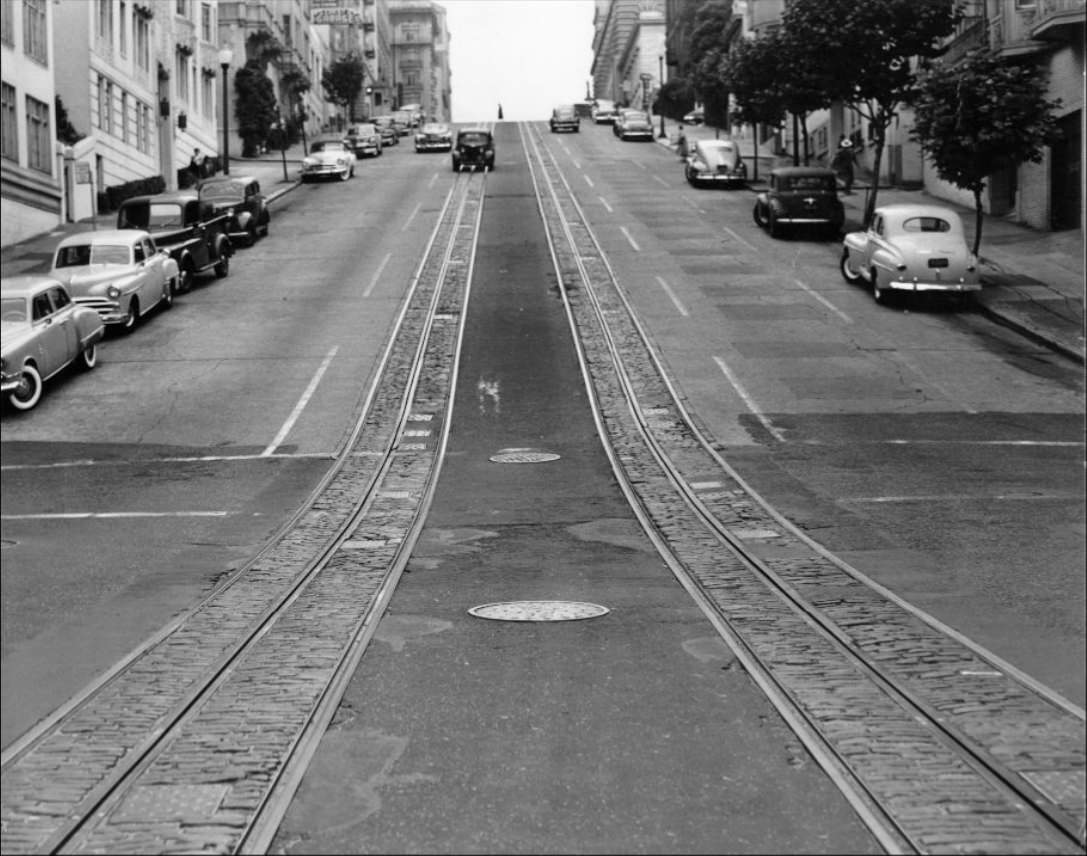 #40 California Street looking west from Stockton, 1952.