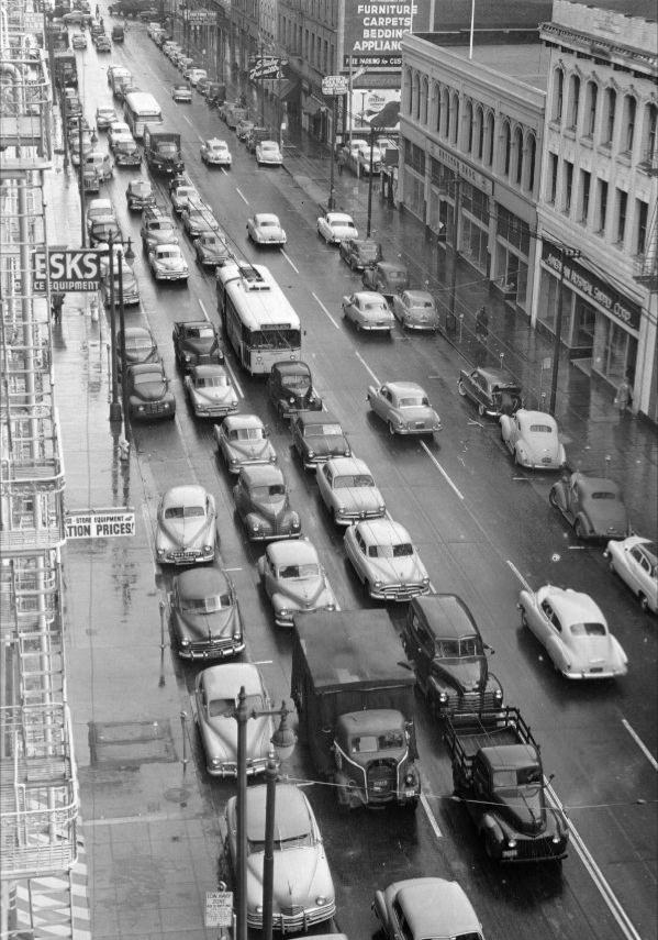 #49 Traffic on Mission Street between 3rd and 4th Streets, 1951.