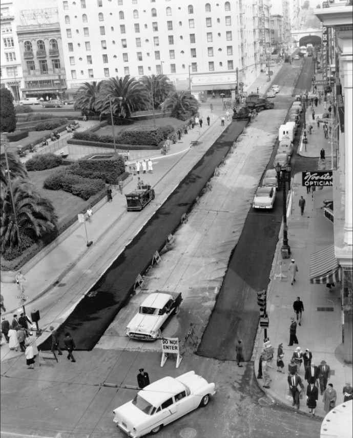 #50 View north on Stockton Street from Geary, 1955.