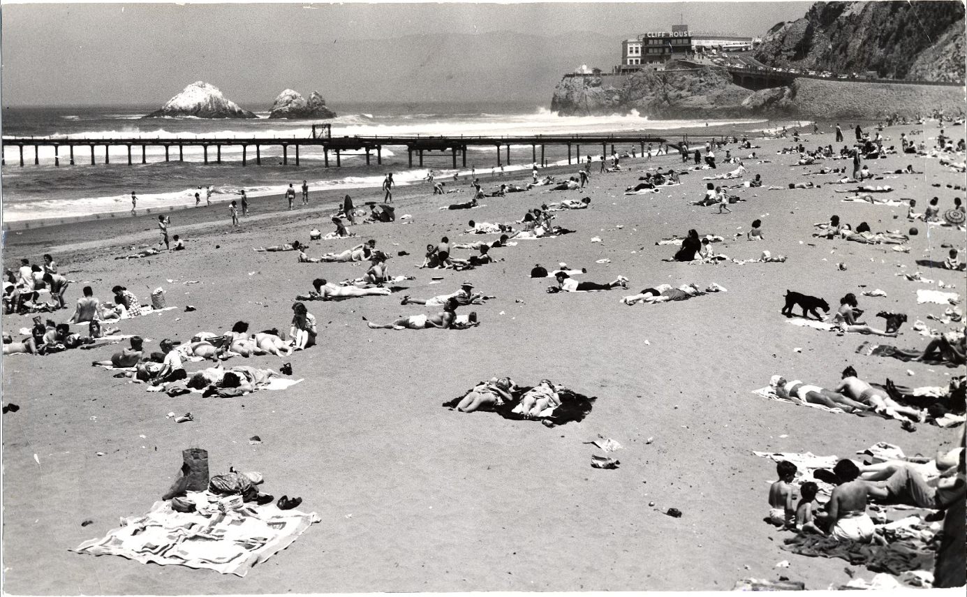 #56 Sunbathers at Ocean Beach, 1950.