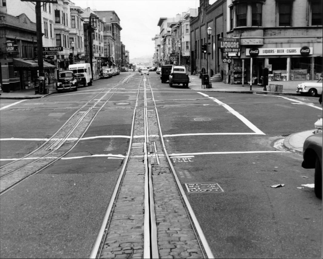 #63 Hyde and California, west track looking south, 1954.