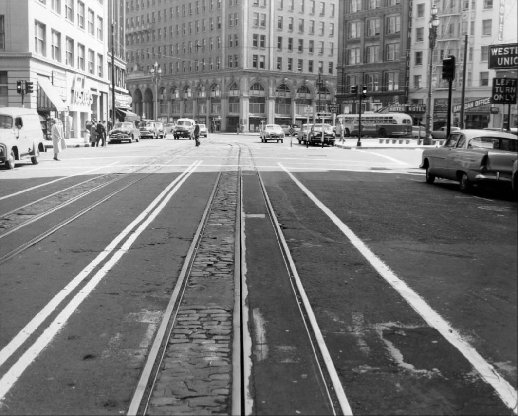 #64 View east on California Street near Market, 1957.