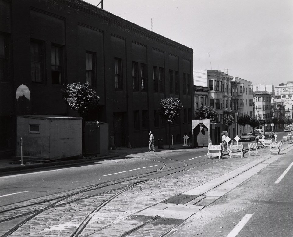 #85 Westerly view of California Street between Hyde and Larkin, 1957.