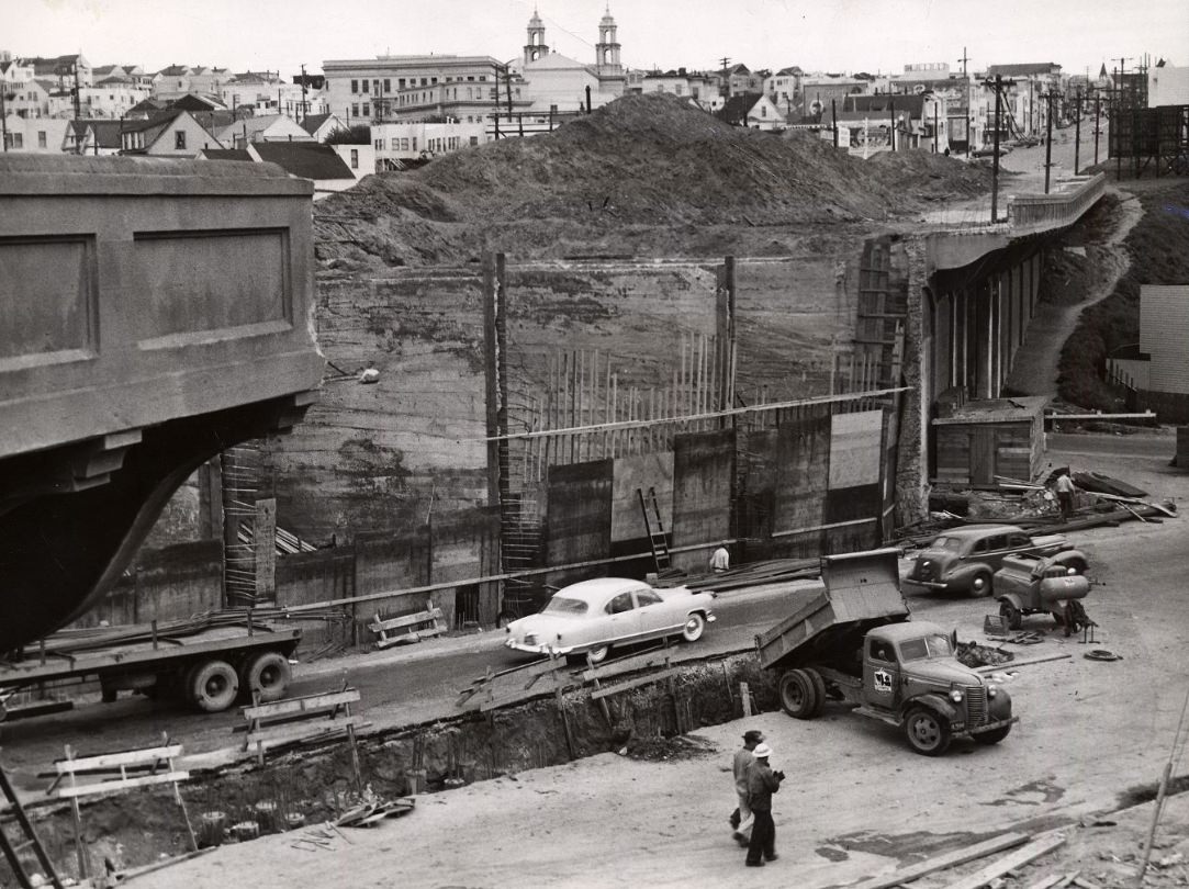 #89 Demolition of the Mission Viaduct over Alemany Boulevard, 1951.