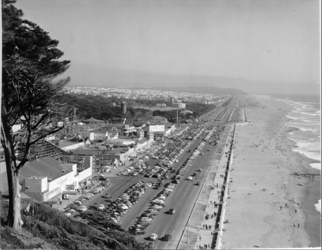 #91 View of Ocean Beach from Sutro Heights, 1950.