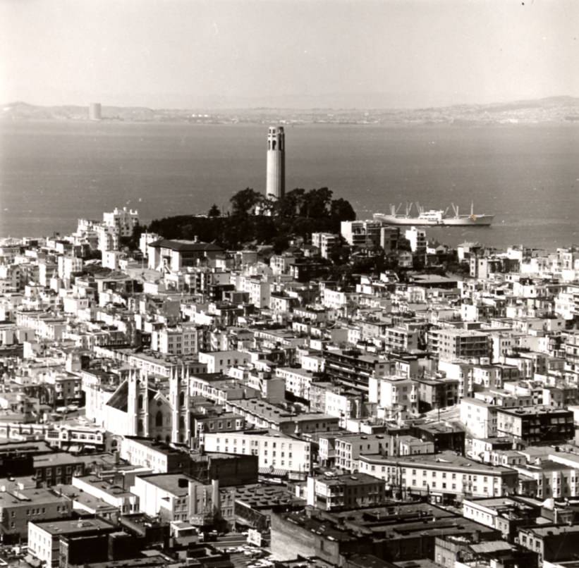 #114 View of Telegraph Hill with San Francisco Bay in the background, early 1960s.