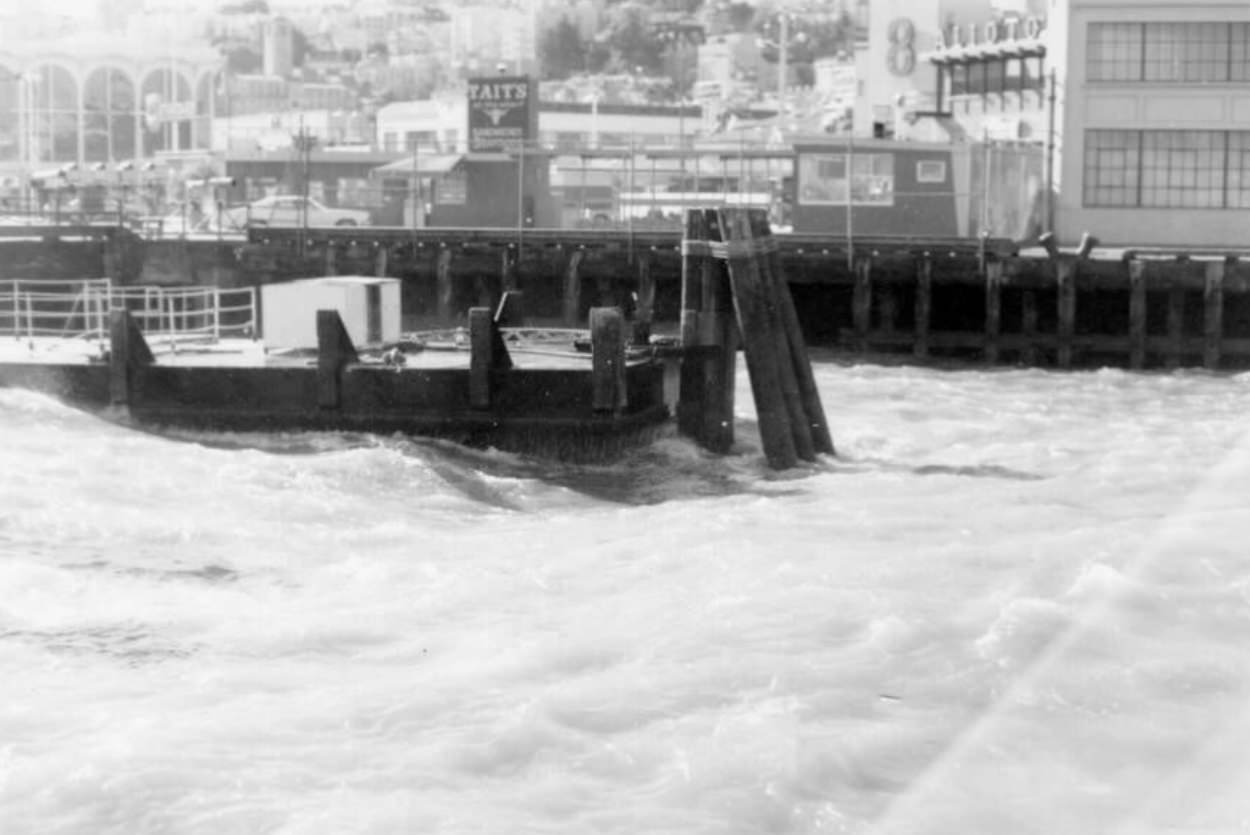 #127 Choppy waves along Fisherman’s Wharf, 1960s.