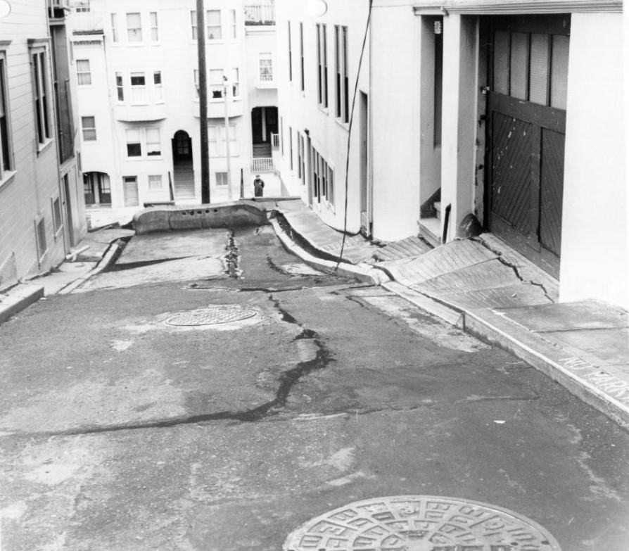 #27 Cracked pavement near Grant and Lombard streets, Telegraph Hill, 1964.