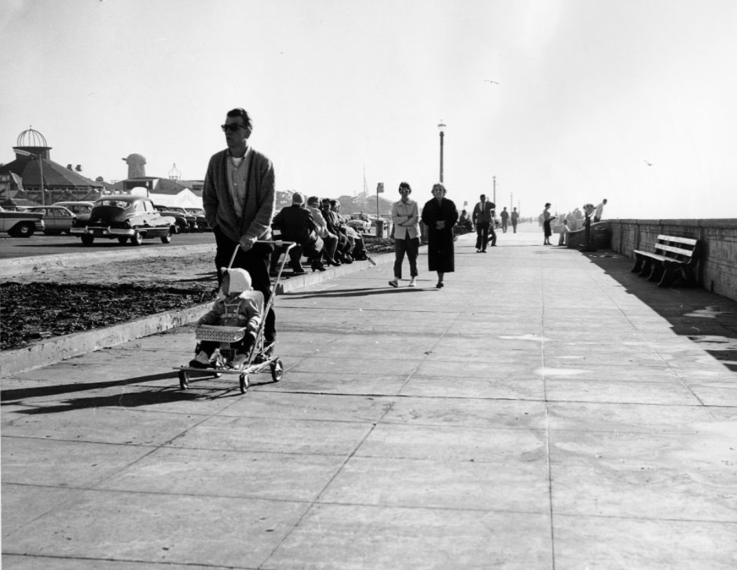 #152 Pedestrian sidewalk at Ocean Beach, 1960.