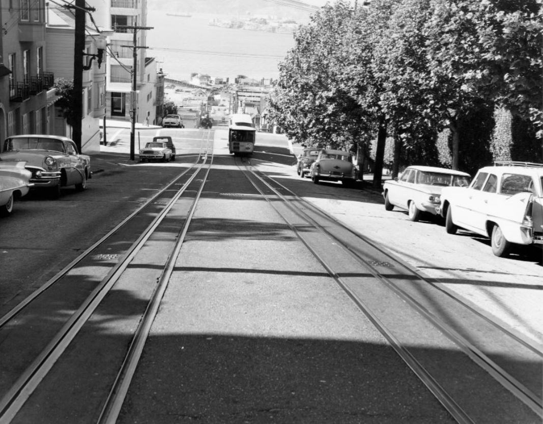 #159 Cable Car descending Hyde Street hill, 1961.
