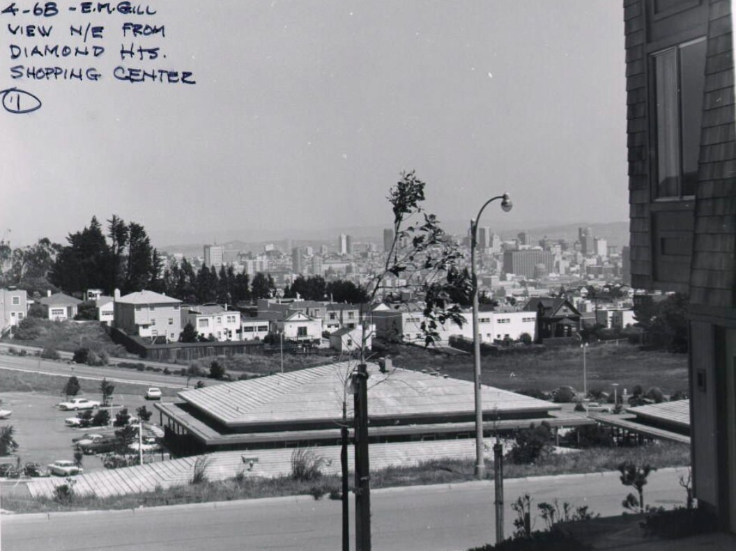 #161 View northeast from Diamond Heights shopping center, 1968.