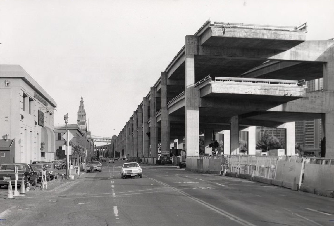 #165 Construction of Embarcadero freeway, 1960s.