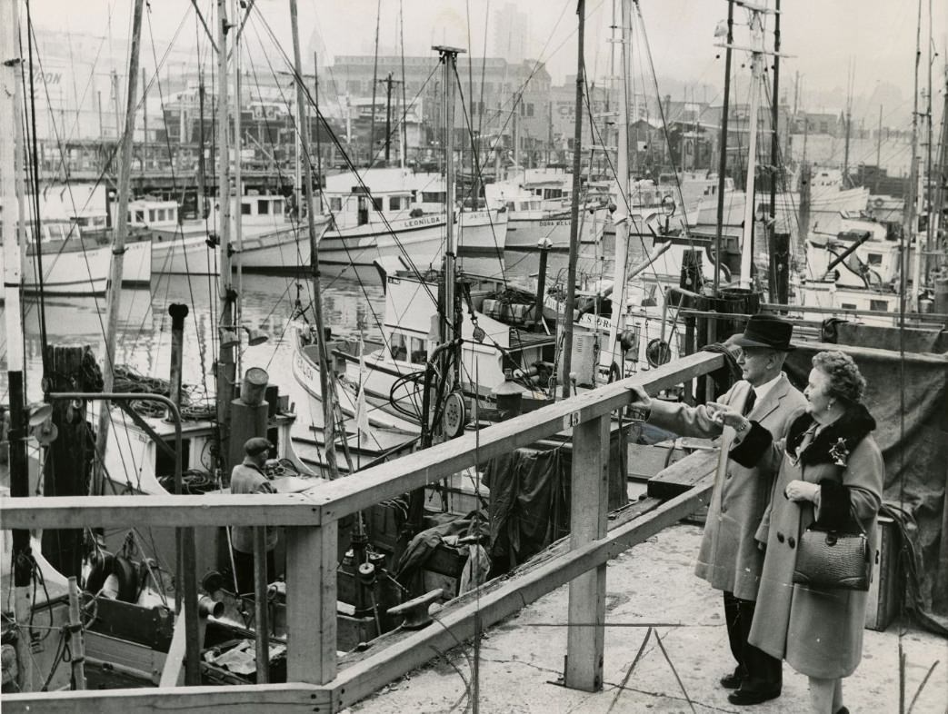 #166 Richard Honeck and companion at Fisherman’s Wharf, 1963.