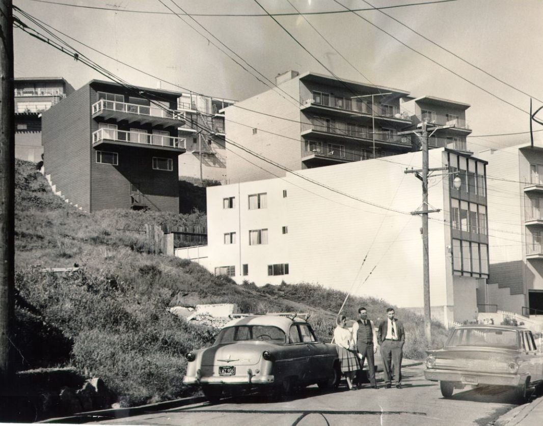 #169 Three people in Twin Peaks district, 1963.