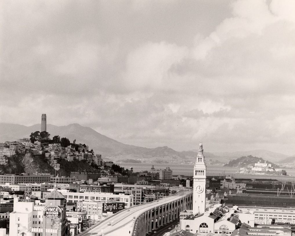 #185 View of Ferry Terminal and Embarcadero Freeway, 1960s.
