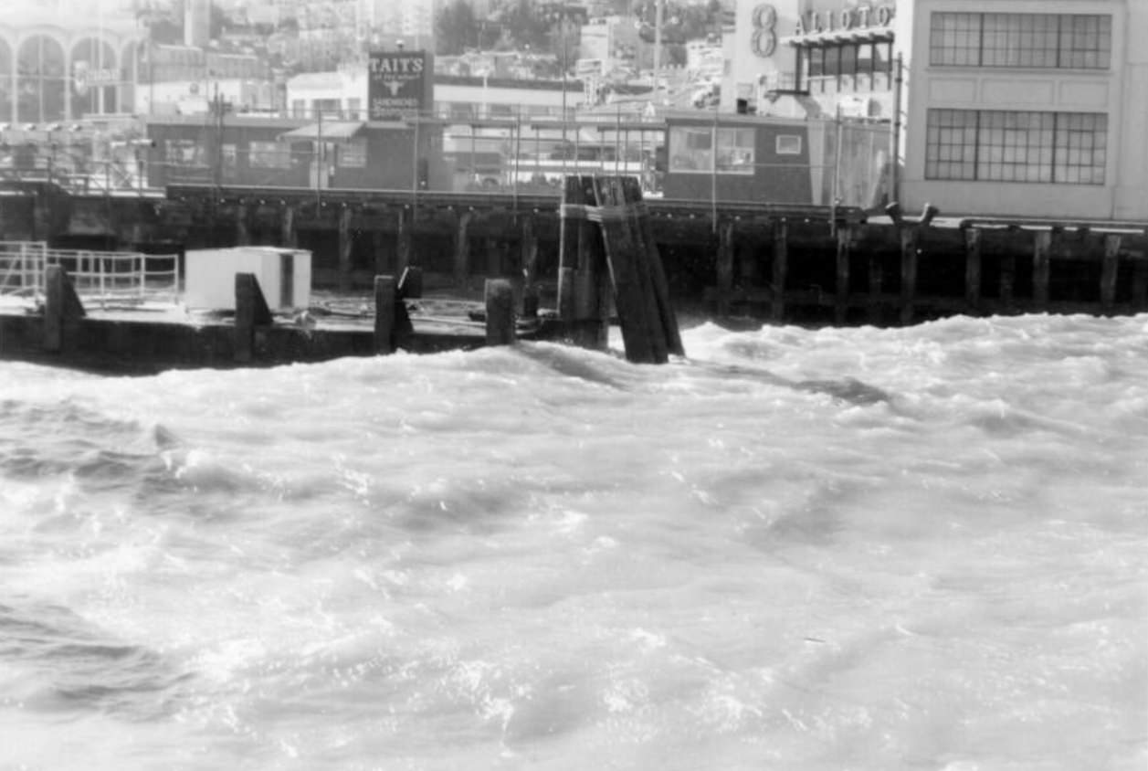 #194 Choppy waves along Fisherman’s Wharf, 1960s.