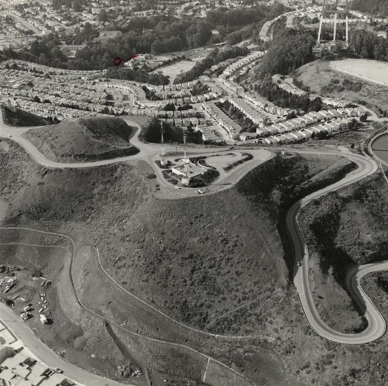 #120 Aerial view of Twin Peaks, 1975.