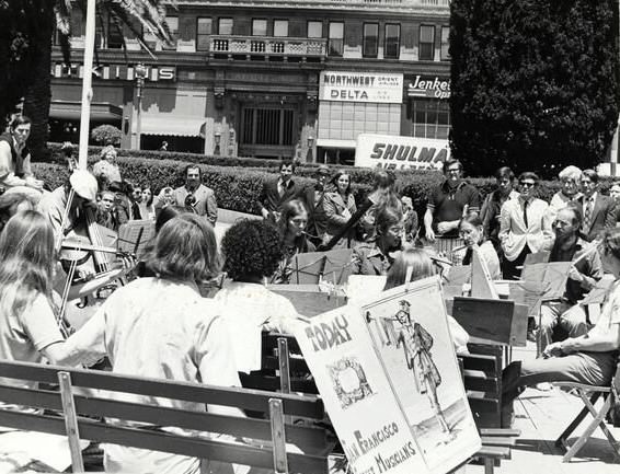 #179 San Francisco Street Musicians perform in Union Square, circa 1970.