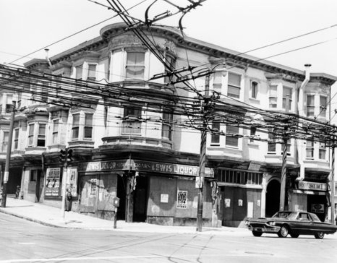 #180 Corner of Fillmore and McAllister streets, 1971.