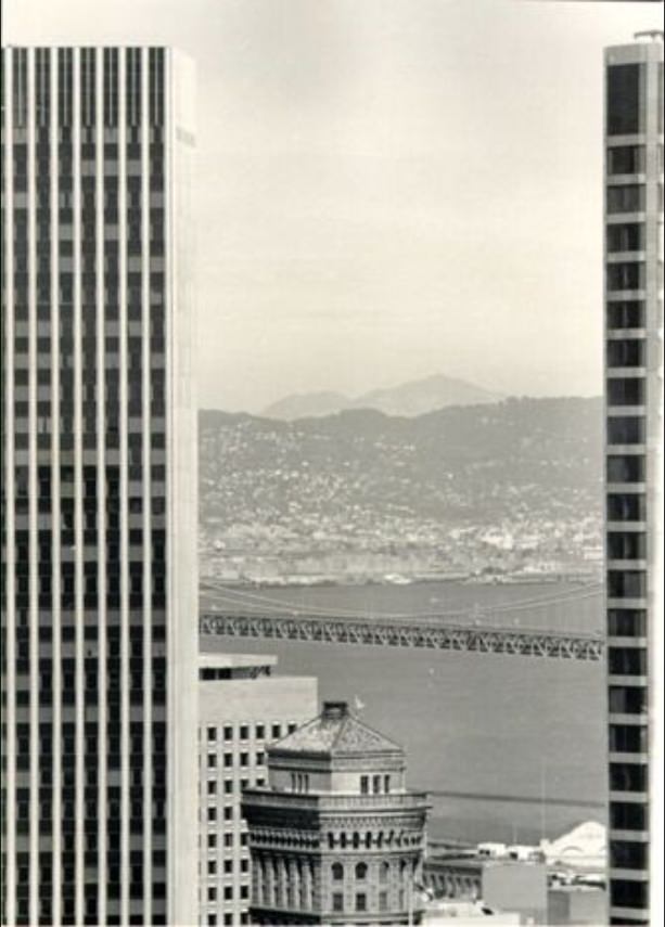#184 View east from St. Francis Tower showing Wells Fargo and Crocker Building, 1971.