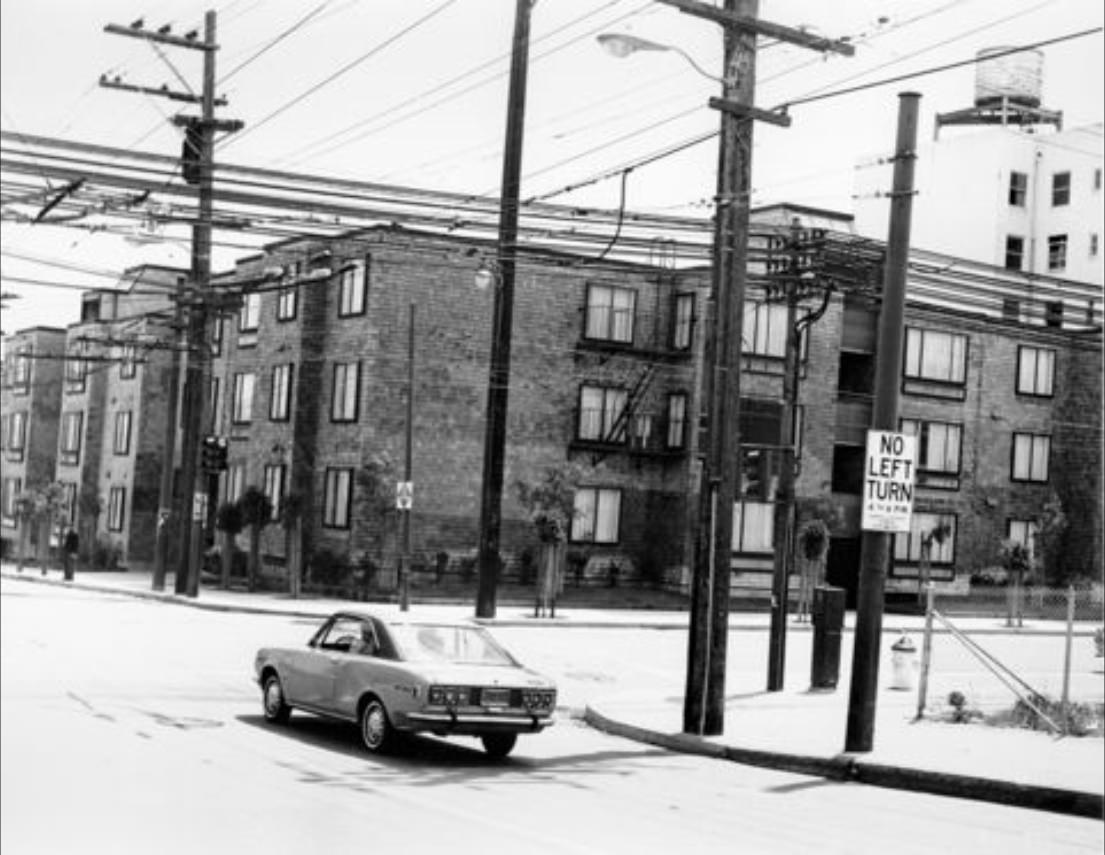 #186 Completed housing project on the east side of Fillmore Street at McAllister, 1971.