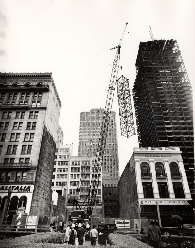 Building construction on Post Street, between Powell and Stockton, 1971.